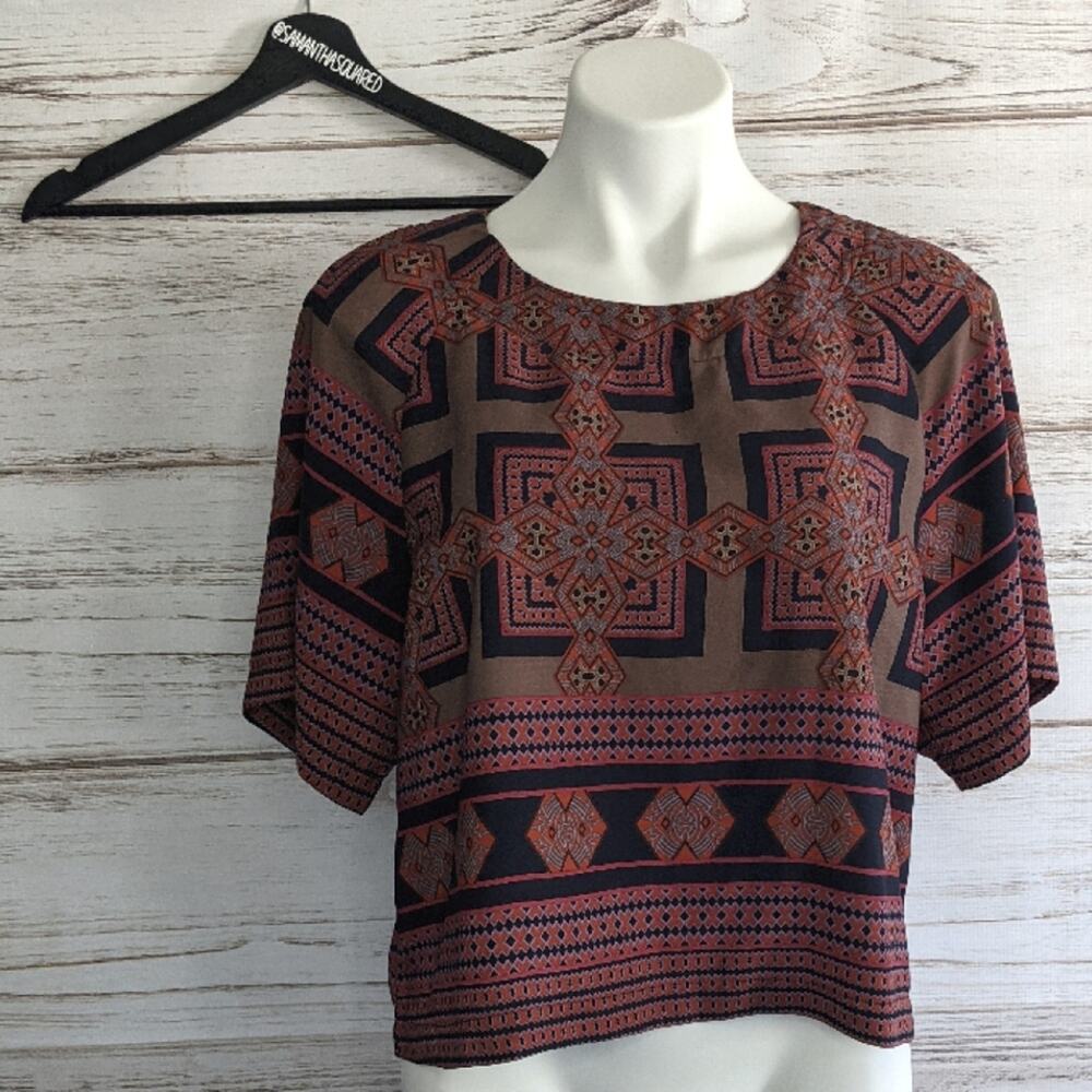 Bobeau Printed Short Sleeve Blouse sz small